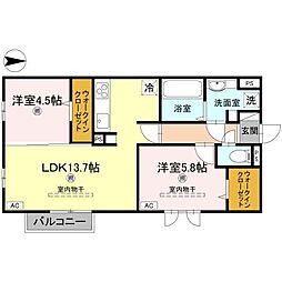 D-Regalo成和 2階2LDKの間取り