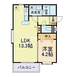 クラランス渡鹿II 1階1LDKの間取り