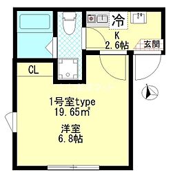 テラスシード鶴見 3階1Kの間取り