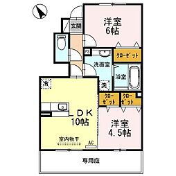 ジュネス向新庄　A棟 1階2LDKの間取り