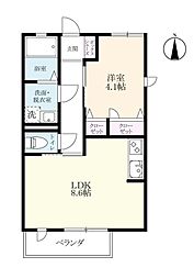 フェリクス 1階1LDKの間取り