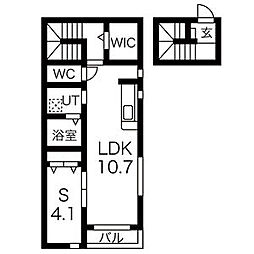 プランドール館腰 2階1LDKの間取り