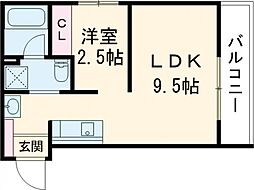 Casa Mare 2階1LDKの間取り