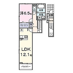 プロムナード北野 2階1LDKの間取り
