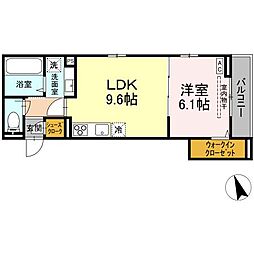 (仮称)D-ROOM甲府市徳行3丁目 201 2階1LDKの間取り