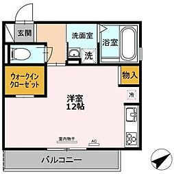 ＣＨＩＡＲＡ 2階ワンルームの間取り