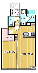 Prime One(プライムワン） 1階1LDKの間取り