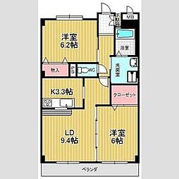 フローラ池上台 2階2LDKの間取り
