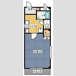 レザンドールII 1階1LKの間取り