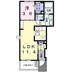 リバーフロント山手II 1階1LDKの間取り