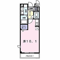 エアリーイースト 2階ワンルームの間取り