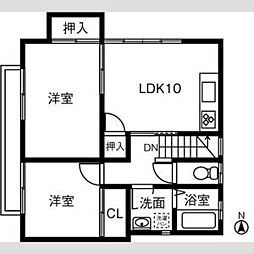 下津ハウス 2階2LDKの間取り