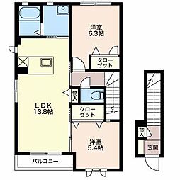 ＭＡＳＴ　ＴＯＷＮ　デュオ A 2階2LDKの間取り