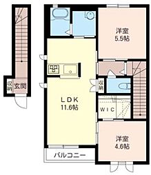 ポナールＣ 2階2LDKの間取り