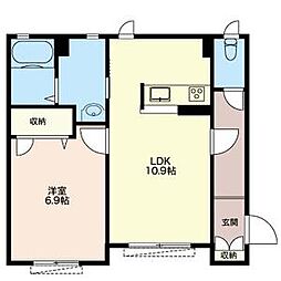 アース・コンフォート 1階1LDKの間取り