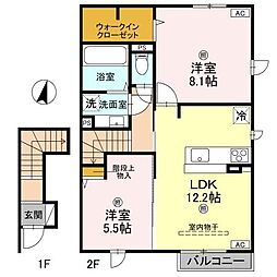 クレスト 2階2LDKの間取り
