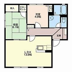 ディアス藤ノ木 Ｂ 1階2LDKの間取り