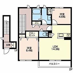 ラ・ヴィータ堀川本郷 Ｂ 2階2LDKの間取り
