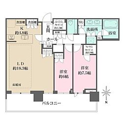 ＨＡＲＵＭＩ　ＦＬＡＧ　ＳＵＮ　ＶＩＬＬＡＧＥ　Ｔ棟 50階2LDKの間取り