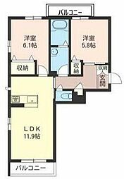 JR上越線 群馬総社駅 3.1kmの賃貸マンション 3階2LDKの間取り