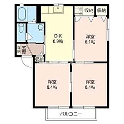 グランヴェール　Ｂ 2階3DKの間取り