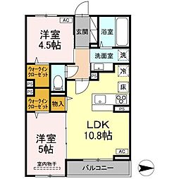 JR東北本線 南仙台駅 徒歩1分の賃貸アパート 1階2LDKの間取り