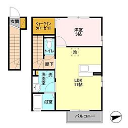 ヴィラセイワD 201 2階1LDKの間取り