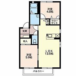 ハイム美濃 2階2LDKの間取り
