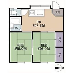 水堀コーポ 2DKの間取図画像