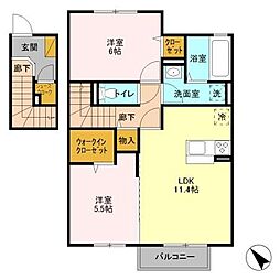 JR常磐線 神立駅 徒歩18分の賃貸アパート 2階2LDKの間取り
