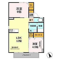 メゾンタムラ　Ａ 1階2LDKの間取り