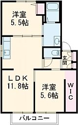 Ｋ−アントレ　Ａ棟 2階2LDKの間取り