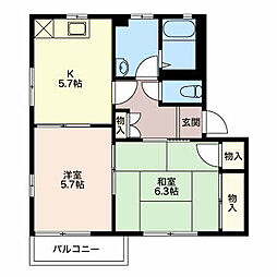 サニーハウス岩波 Ｂ 1階2Kの間取り