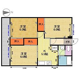 セジュールＭ 2階3Kの間取り
