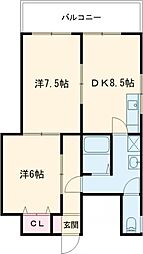 フレスコ・プレッタ 8階2DKの間取り