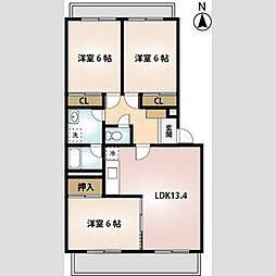 クレール林島 2階3LDKの間取り