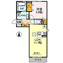 Ｄ’スカイヒルズ 1階1LDKの間取り