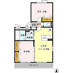 アサミアルジャン 2階2LDKの間取り
