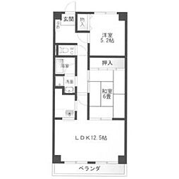 メルベーユ鎌須賀 2階2LDKの間取り