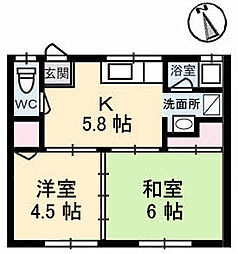 松田アパート 2階2Kの間取り