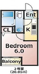 エバーズ鶴ヶ島 2階1Kの間取り