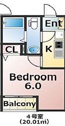 エバーズ鶴ヶ島 3階1Kの間取り