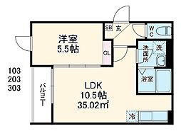 GRADUS鶴ヶ島III 1階1LDKの間取り