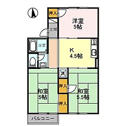 トリヴァンベール 201 1階3Kの間取り