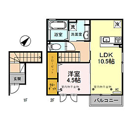 クレジュールIII 2階1LDKの間取り