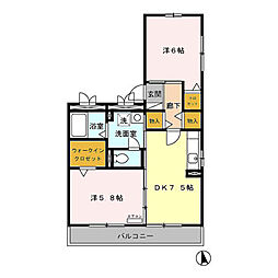 エクセラン彩 2階2DKの間取り