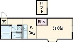 ピアコート 2階1Kの間取り