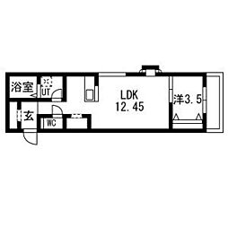 ティンガーラ須ヶ口　WEST 1階1LDKの間取り
