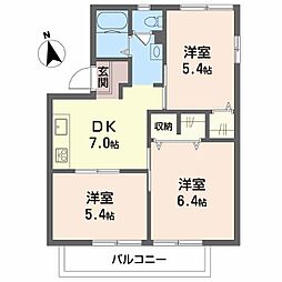 沖村コーポＣ棟 2階3DKの間取り