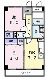 グランデール　一本松 1階2DKの間取り